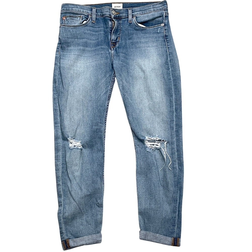Hudson Harkin Jeans Women 29 32W 25L Blue Super Skinny Distressed Ripped Denim